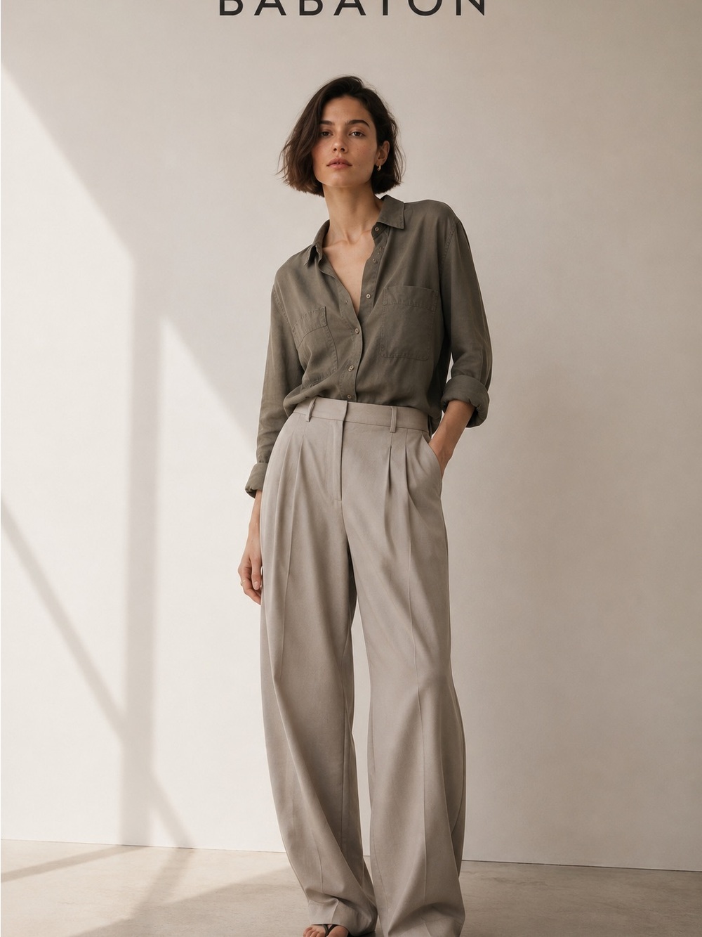 Babaton Olive Green Button-Down Shirt